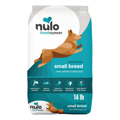 Nulo Frontrunner small breed dry food bag featuring Turkey and Whitefish for lean muscle