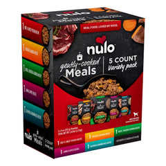 Nulo Gently-Cooked Meals variety pack pouches ready to serve for busy days.