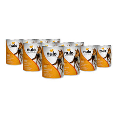 Nulo grain-free chicken wet dog food can; protein-rich meal for adult dogs.
