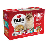 Nulo Minced Variety Pack cans close-up showing rich texture for picky cats.