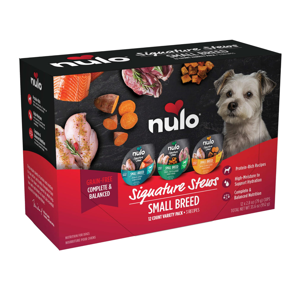Nulo Signature Stews small-breed meat in broth for moisture at mealtime.