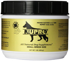 Nupro Nutri-Pet small-breed bottle label showing vitamins for overall wellness