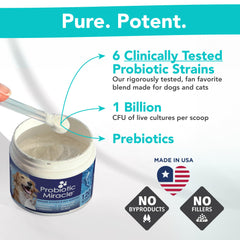 NUSENTIA probiotics being sprinkled into pet food for easy mixing.