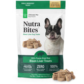 Nutra Bites bison liver packaging shows single-ingredient nourishment for dogs.