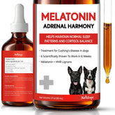 NutraLeonis Adrenal Balance for Dogs bottle pour shows easy dosing for calmer days.
