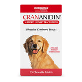 Nutramax Crananidin dog tablets on table showing chewable urinary health support
