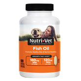 Nutri-Vet Fish Oil Soft Gels bottle front promotes coat health.