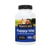Nutri-Vet Puppy-Vite bottle front showing balanced nutrition for growth.