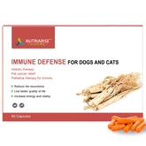 NUTRIARISE Immune Defense bottle label emphasizes easy dosing for pet wellness.