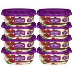 Nutrish Beef Stroganwoof tubs pack with eight 8-ounce portions for easy meals.