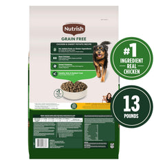 Close-up of dry kibble texture with visible chicken pieces from Nutrish