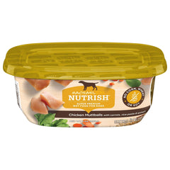 Nutrish Chicken Muttballs tub packaging for portion-controlled meals