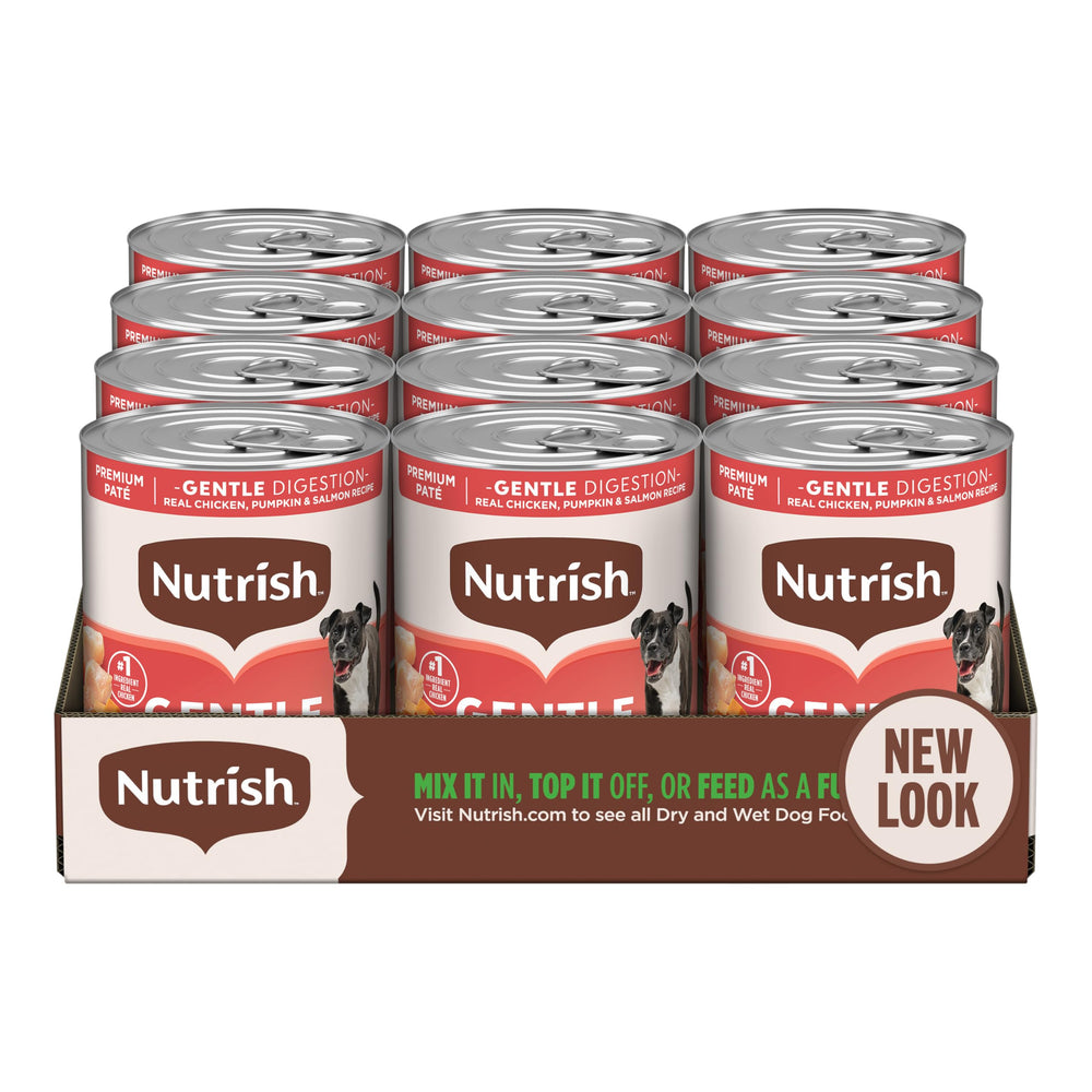 Nutrish Gentle Digestion pâté can shown with real chicken as main ingredient for gentle digestion.