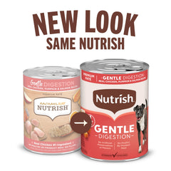 Nutrish serving bowl image highlights textured paté appealing to dogs' senses.
