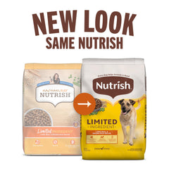 Nutrish lamb meal and brown rice ingredients close-up highlighting eight macro sources