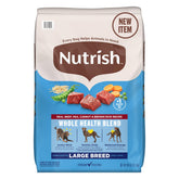Nutrish Large Breed beef recipe bag showing real beef and ingredients for lean muscles