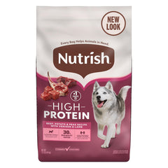 Nutrish Peak Open Prairie beef-venison-lamb kibble bag for lean muscle.
