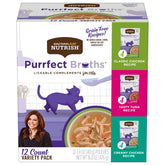 Nutrish Purrfect Broths variety pack packshot with 24 pouches for versatile feeding options