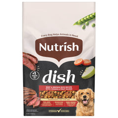 Nutrish Dish shows beef as the first ingredient for protein-rich nutrition.