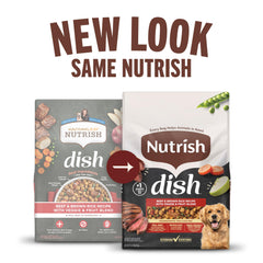 Nutrish Dish features visible real chicken pieces for appetizing texture.
