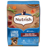 Nutrish Rachael Ray large-breed dry dog food bag front showing real beef as main ingredient