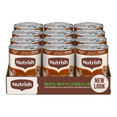 Nutrish Rachael Ray Weight Management Wet Dog Food can close-up showing turkey and pumpkin benefits