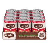 Nutrish Real Beef & Veggies chunks in gravy close view with real beef and vegetables