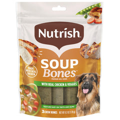 Nutrish Soup Bones real chicken and vegetables visible for a tasty chew.