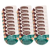 Nutrish wet cat food tub with real shredded chicken and liver morsels in sauce.