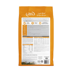 Close-up of NutriSource lamb meal and rice kibble, showing tasty bites for dogs
