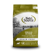 NutriSource Chicken and Peas Small Bites bag; grain-free gut-friendly nutrition