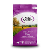 NutriSource Puppy Large Breeds bag showing chicken and rice for growth