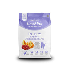NutriSource Pure Vita Lamb & Pumpkin Puppy Bowl showing balanced nutrients for growing puppies