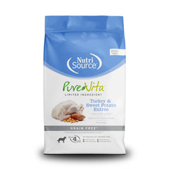 NutriSource Pure Vita turkey and sweet potato bag front for all life stages.