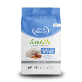 NutriSource Pure Vita turkey and sweet potato bag with grain-free formula for all life stages.