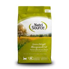 NutriSource Senior Weight Management cat food 12lb bag for adult maintenance