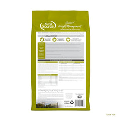 Close-up of NutriSource kibble with chicken meal and peas texture