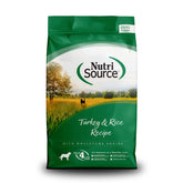 NutriSource turkey and rice dry dog food bag for all life stages