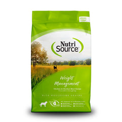 NutriSource Weight Management dry dog food bag 4lb ready for all-life-stages feeding.