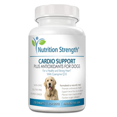 Nutrition Strength Cardio Support bottle shows packaging for trusted dog heart health.