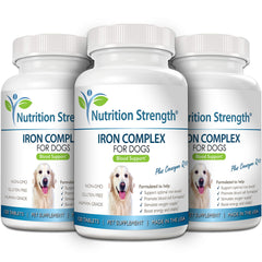 Nutrition Strength dogs vitamin C folate bottle shows added nutrients to help iron absorption.