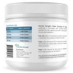 Bottle of Nutrition Strength Folate for dogs being poured, convenient daily supplementation.