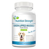Nutrition Strength GLM dog bottle with chewable tablets for joint support.