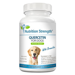 Nutrition Strength Quercetin for Dogs bottle pour promotes easy daily immune support.