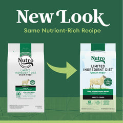 Nutro bag close-up showing a 10-ingredient-or-less formula.