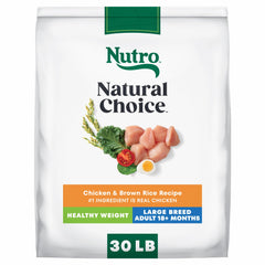 Nutro Natural Choice Large Breed Healthy Weight dog food bag showing the nutritious formula for energy