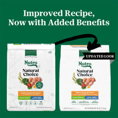 Nutro Natural Choice Large Breed Healthy Weight kibble close-up with chicken first ingredient emphasis