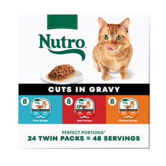 Nutro Perfect Portions beef cuts in gravy—protein-rich for adult cats.