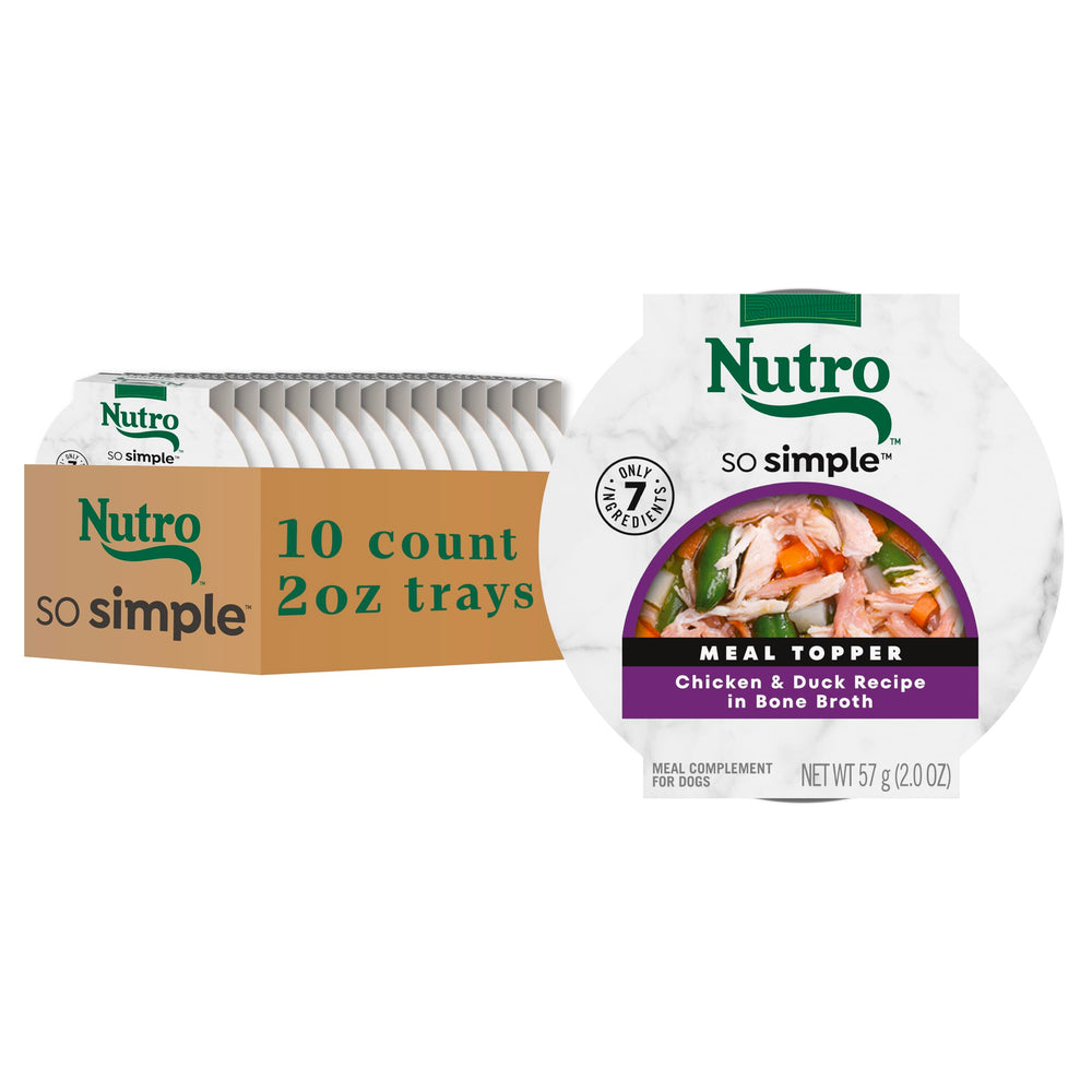 Nutro So Simple wet dog food tray with chicken and bone broth to boost variety.