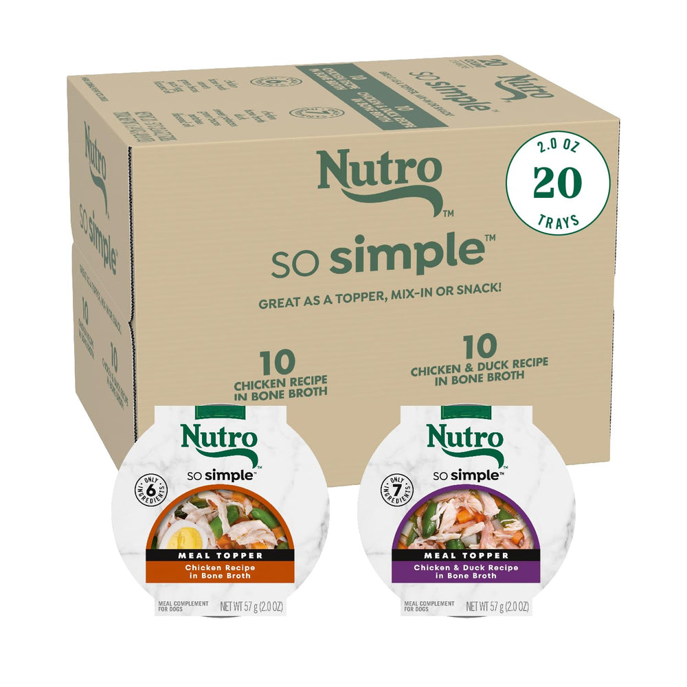 Nutro So Simple wet dog meal complement in bone broth trays adds savory flavor to meals.
